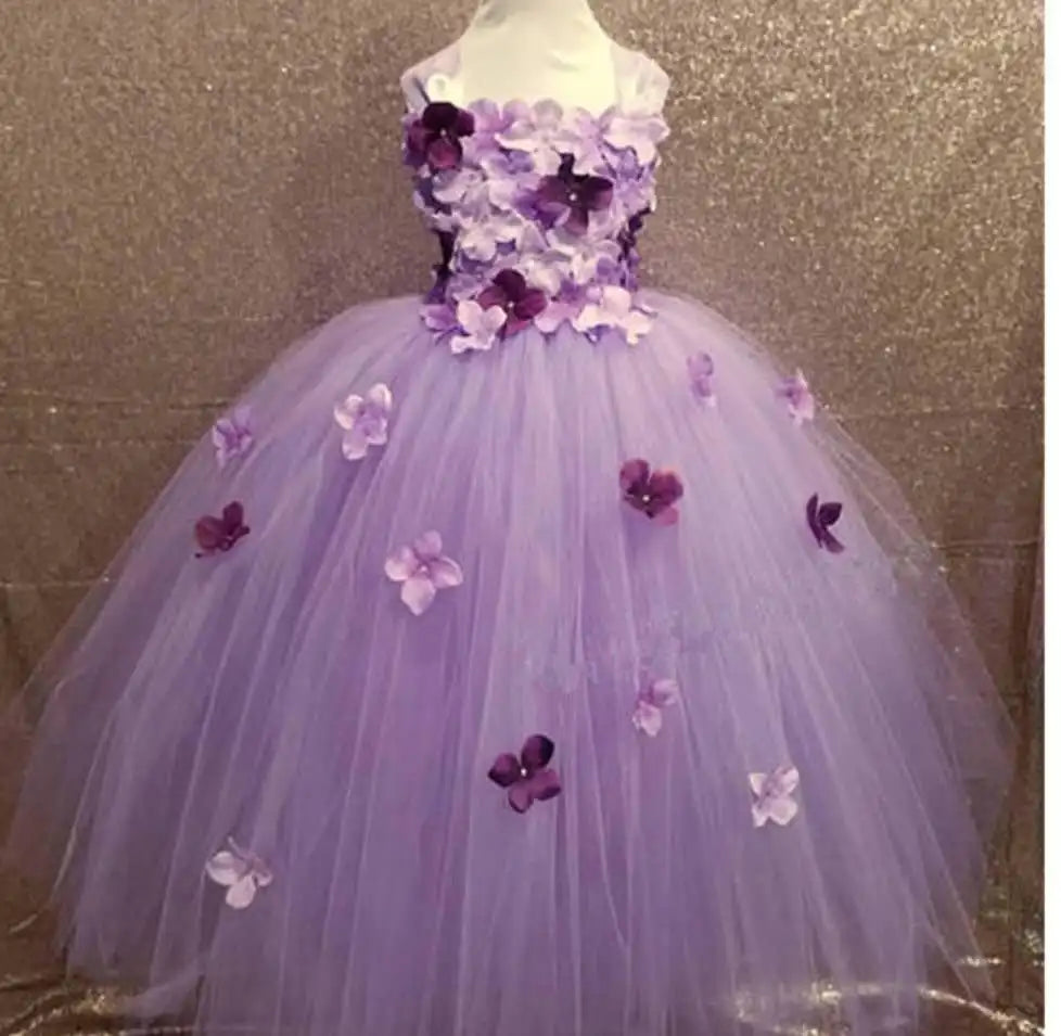 Maxy Girls black Flower Petals Tutu Dress Kids Crochet Tulle Dress Ball Gown Children Birthday Wedding Party Costume Evening Dress