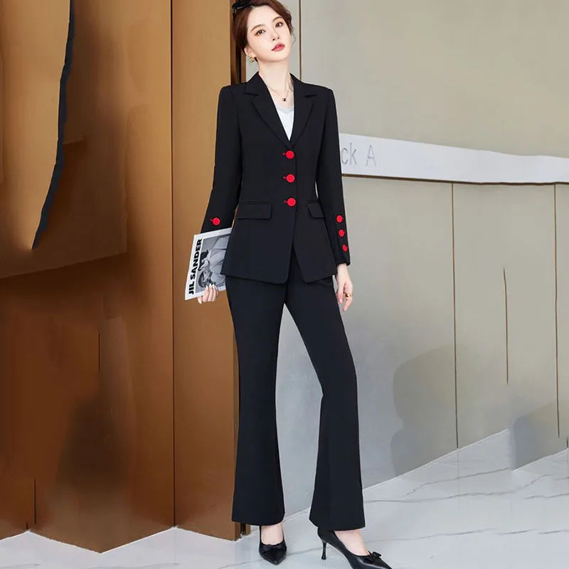 Maxy New Female Suit Jacket Bell Bottoms Two-Piece Suit Autumn Winter Office Women's Clothes Casual Trousers Suits Sets Work Clothes