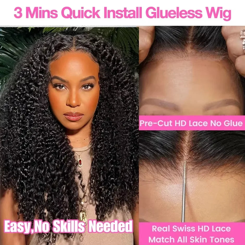 Maxy Kinky Curly Wigs 13x6 HD Lace Frontal Wig Glueless Human Hair 4C Afro Curly Lace Front Human Hair Wigs 4x4 HD Lace Closure Wigs