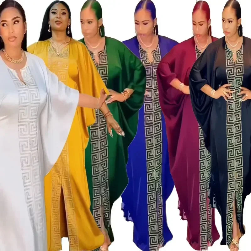 Maxy Customized Party Dresses For Women Traditional Clothing Dubai Dashiki Abaya Muslim Plus Size Bat Sleeve Maxy