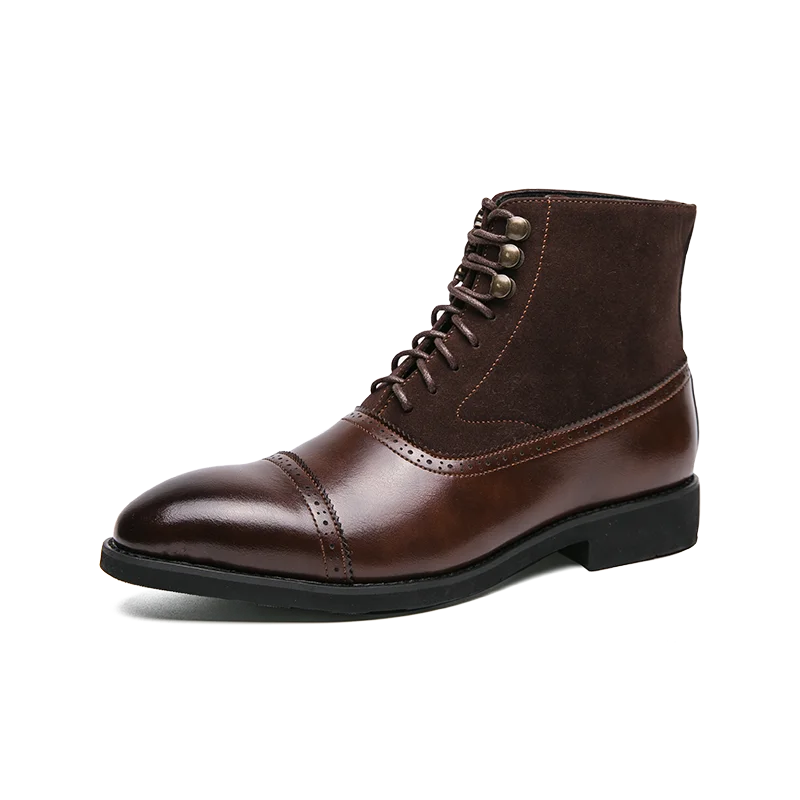Amay Chelsea Men's Winter Dress Business Formal Casual Brogue Italian Designer Shoes Black Split Leather Ankle Boots Footwear For Men
