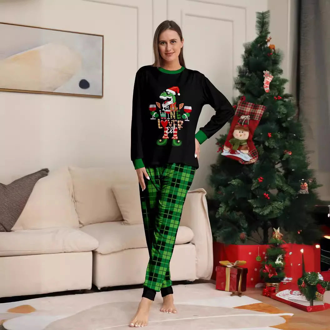 New Christmas family suit cartoon color cow head printed family suit cotton soft round neck long sleeve pajamas pants 2 sets
