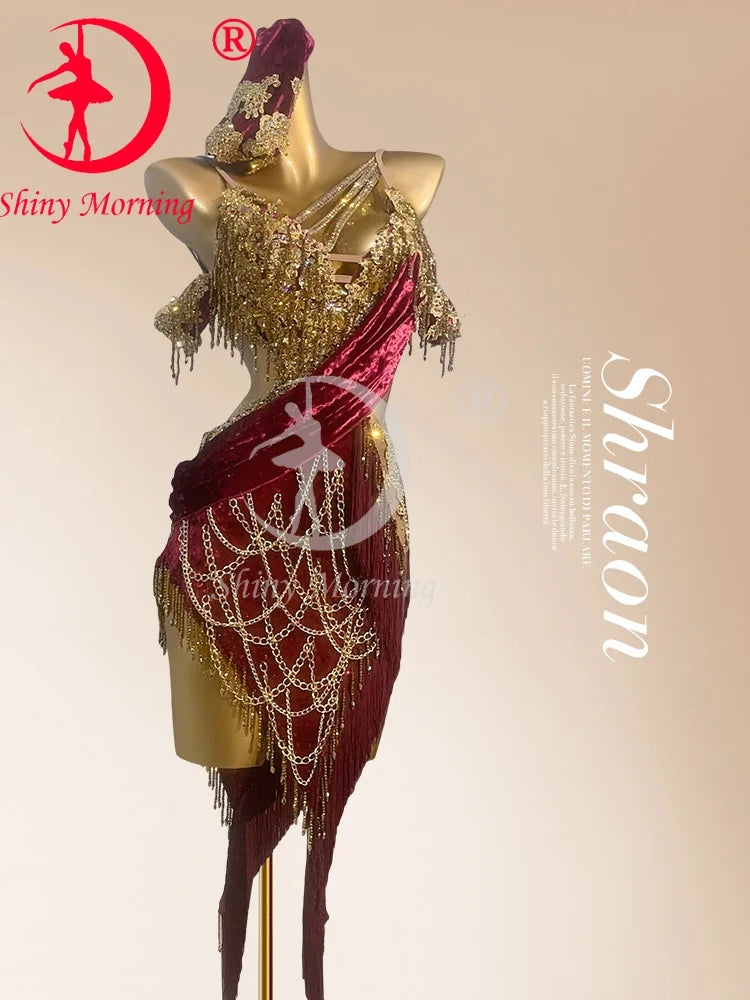 Maxy Latin dance dress Competition gown Latin Dance Dress Sport Costume Fringe Suit Evening Party Dancewear Prom Clothes