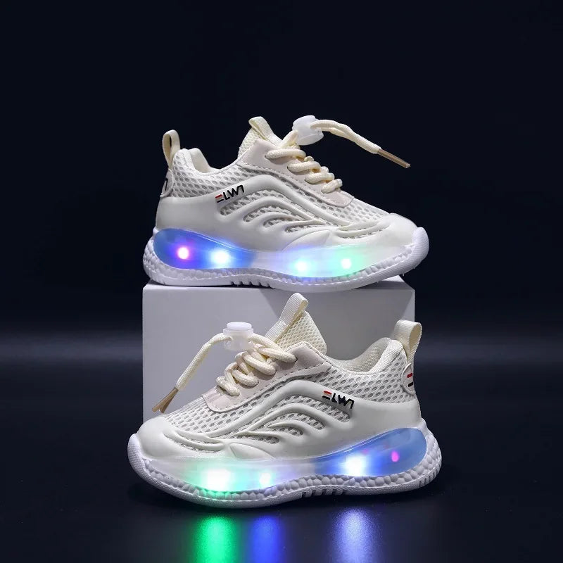 Maxy Girls Sneakers Breathable Tennis Trainers Kids Shoes Luminous Light Running Shoes Baby Boy Toddler Shoe Illuminated Sport Shoes