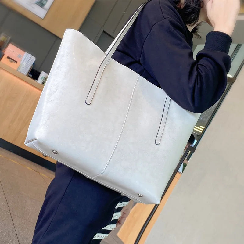 Maxy Genuine Leather Women's Large Capacity Tote Bag Women Fashion High quality Cowhide hand shoulder bag Commuter shopping bag