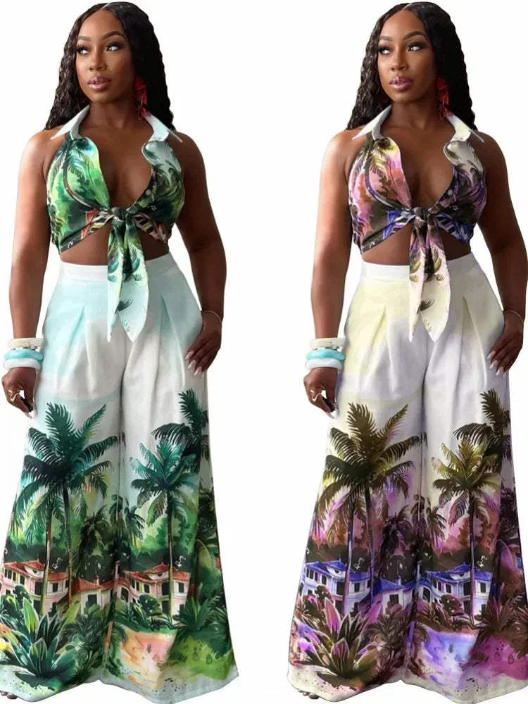 Maxy 2 Piece Women Sets Dashiki African Summer Matching Sets Print Two Pieces Sets Sleeveless Top And Pants Suits Outfits Clothing