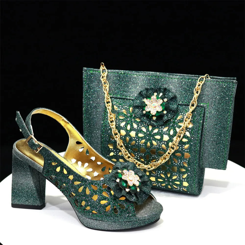 Latest Maxy Shoes and Bags To Match Shoes with Bag Set Women Shoes with Bag Decorated with Rhinestone Shoes and Bag Set