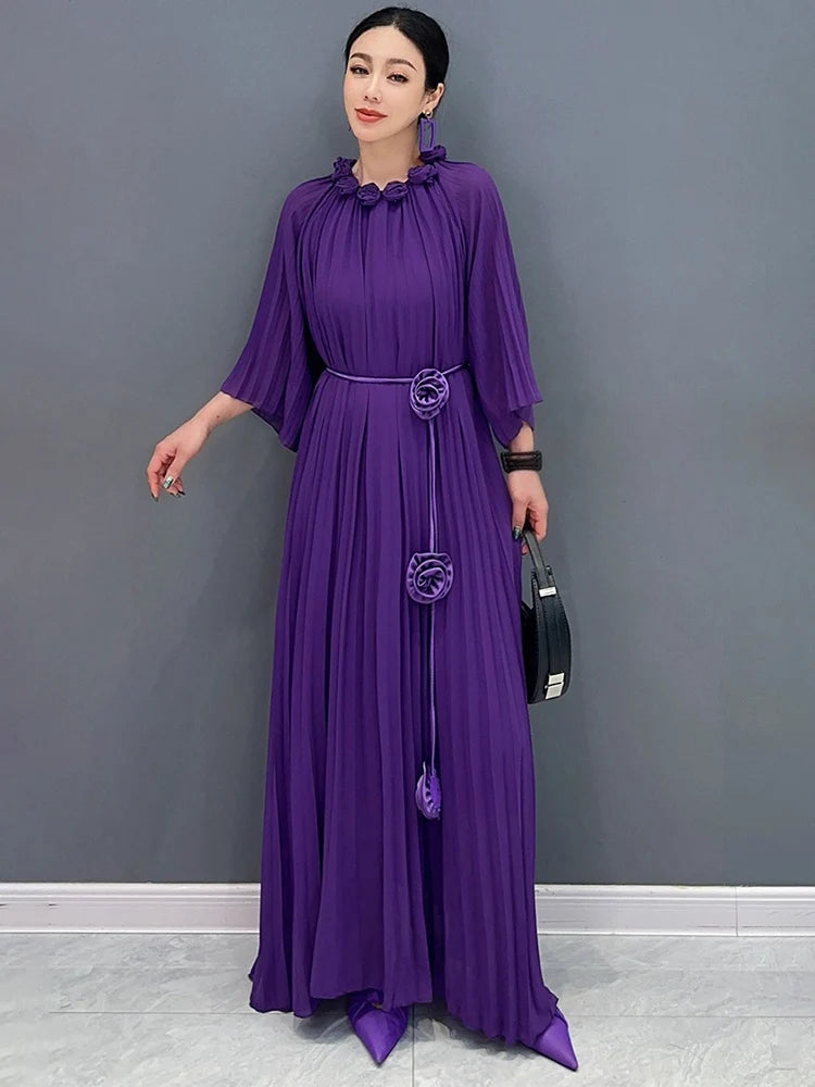 Babs Summer New Dress For Women Flower Bract Neck Flower Bract Sleeve Lace Fold Female Big Swing Black Dresses 5C1280