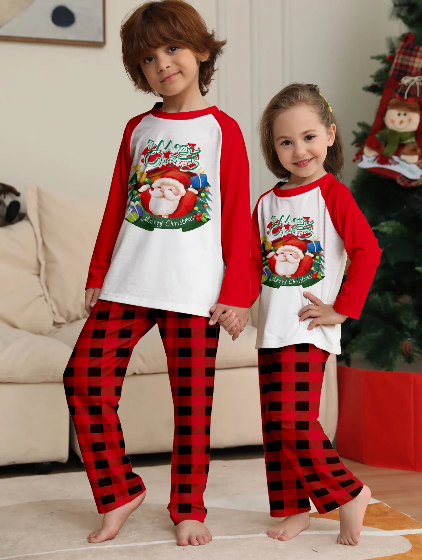 Maxy 2024 Merry Christmas New Year's Clothes Mom Daughter Dad Son Baby Matching Outfits 2 Pcs Suit Family Pajamas Cotton Homewear Pjs