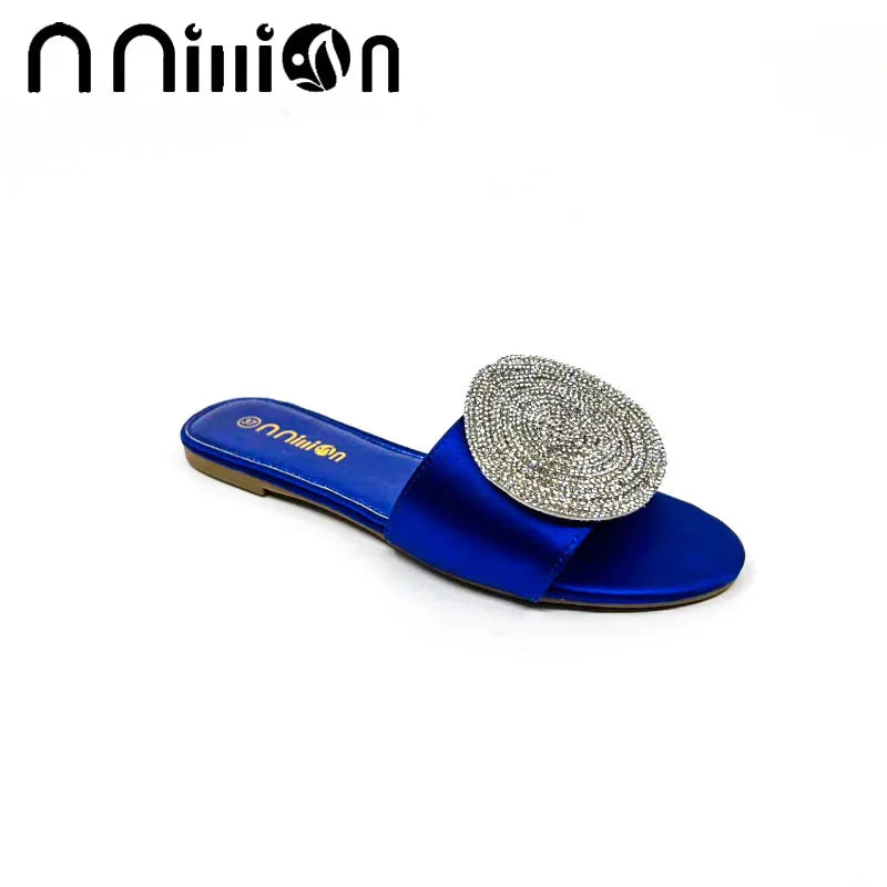 Maxy Summer New European and American Flat Bottom African Outwear Casual rhinestone Cool Slippers for Women