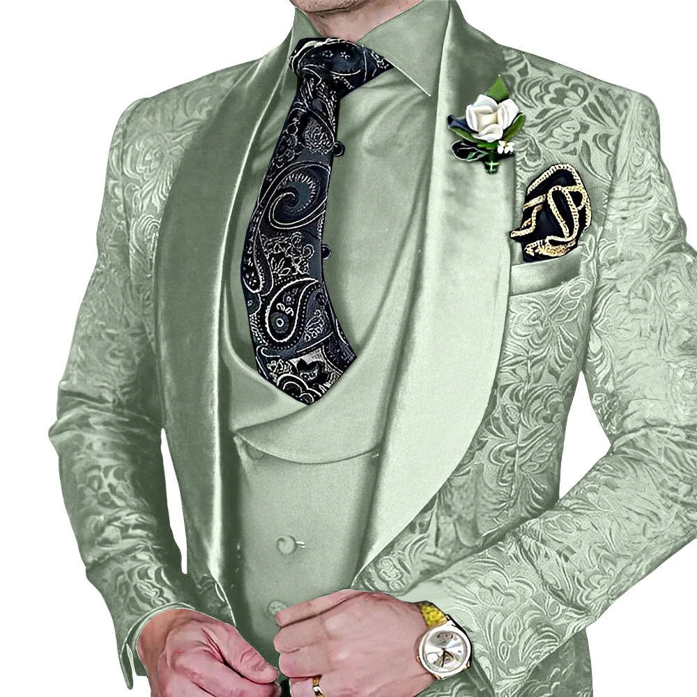 Amay Fashionable Paisley Men's 3-piece Suit Set, Jacquard One Button Blazer, Vest Pants Formal Wedding Party Suits for Men
