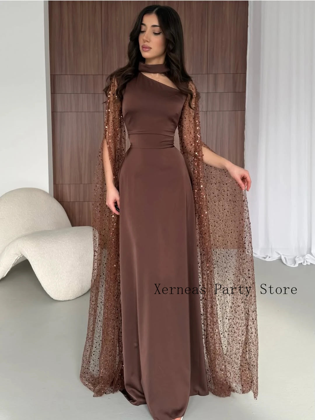Maxy Sexy Satin Evening Dresses with Beaded Cloak Navy Luxury Party Dress for Women Prom Pageant Formal Elegant Gowns