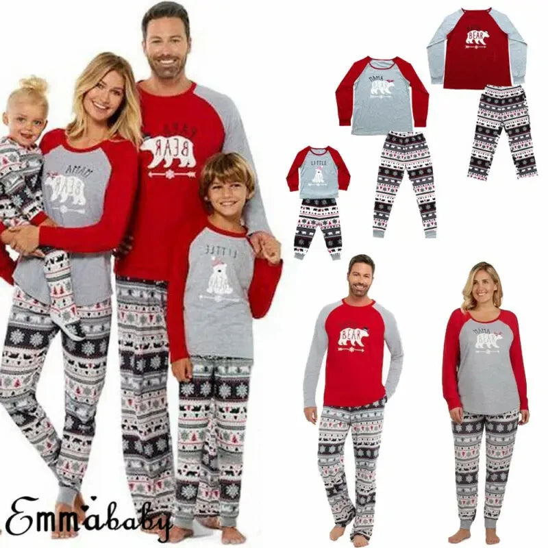 Christmas Family Matching Pajamas Set Adult Women Kids Sleepwear Nightwear Casual Clothes