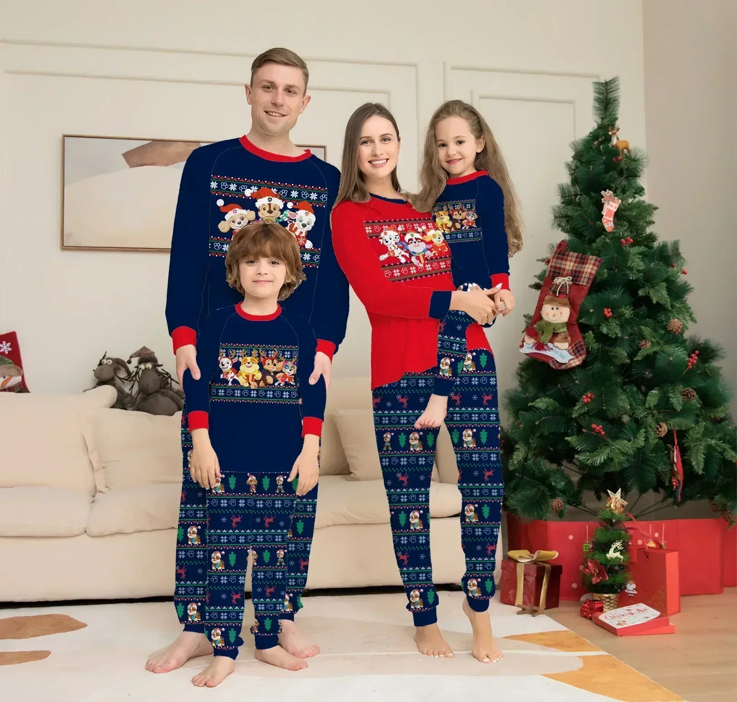 Christmas Family Pajamas Set Xmas Print Patchwork Pjs Adult Kids Baby Jumpsuit Family Matching Pyjamas Family Outfits