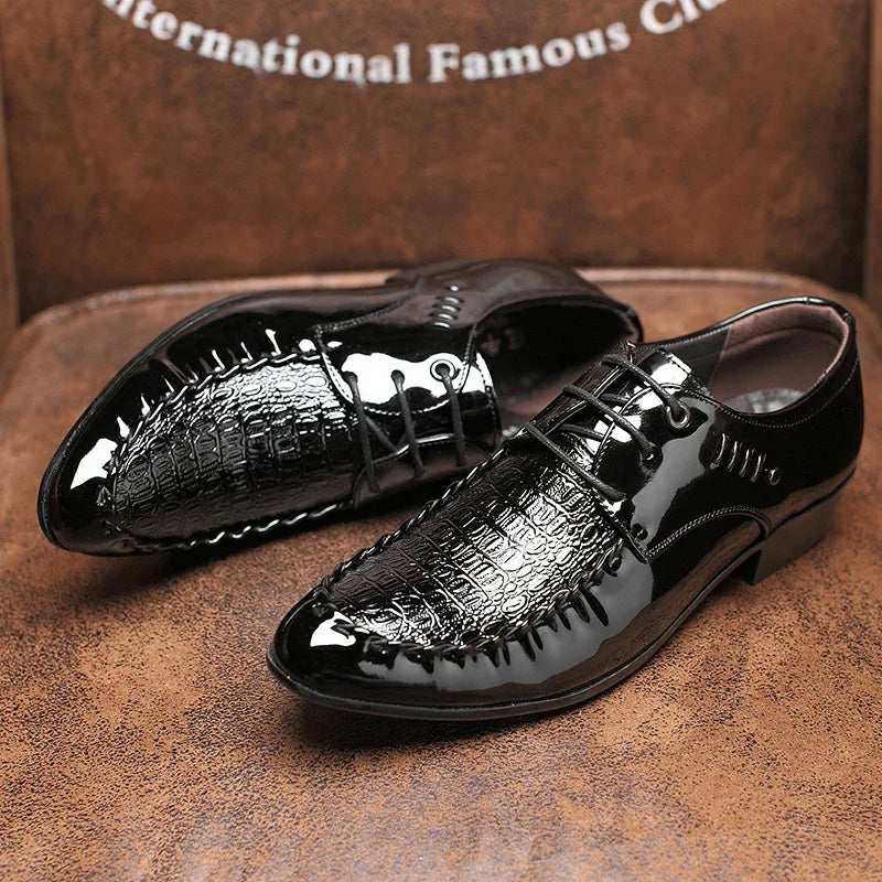 Visco Newest Oxford Shoes for Men Luxury Patent Leather Wedding Shoes Pointed Toe Dress Shoes Classic Derbies Plus Size 38-48