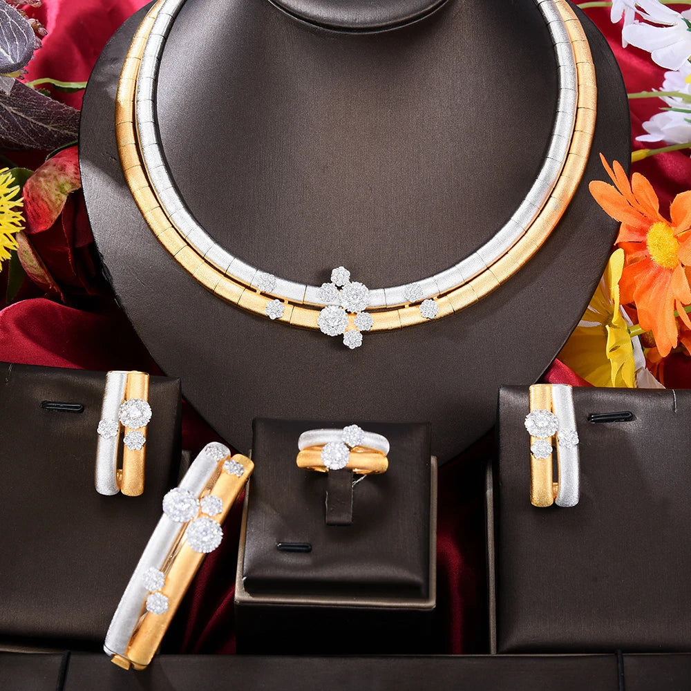 Maxy New 2 Layers African Jewelry Sets for Women Wedding Luxury Naija Jewelry Set Cubic Zirconia Bridal Jewelry Sets