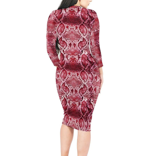 Amay Snakeskin Bodycon Dress Ladies Pink Snake Print Kawaii Dresses Autumn Long Sleeve Street Fashion Custom Dress Big Size 4XL 5XL