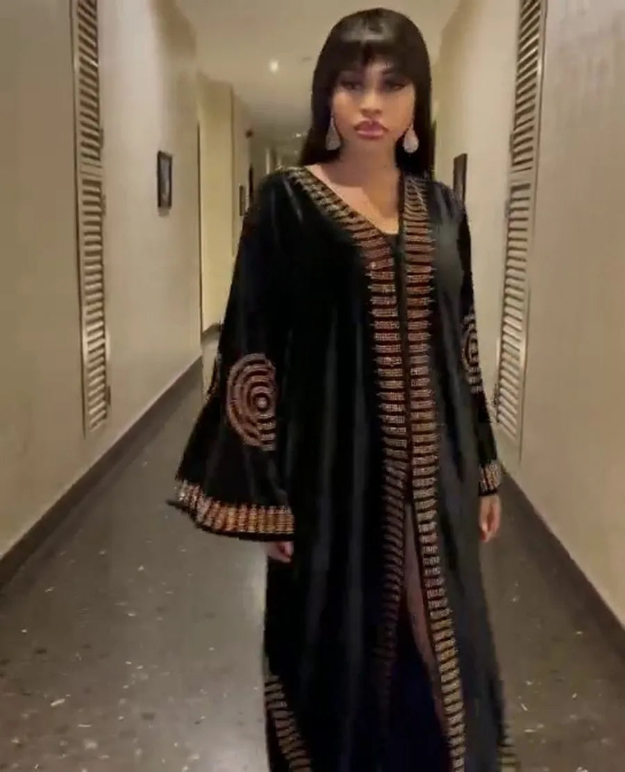 Amay mom fashion quality velvet fabric luxury diamond decoration Elegant Dresses for Women Night Dresses