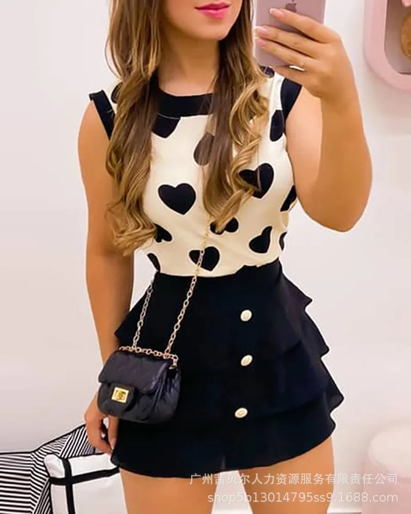 Maxy New Off-White Printed Love Dress Sets for Women Two Piece Sets Womens Outifits