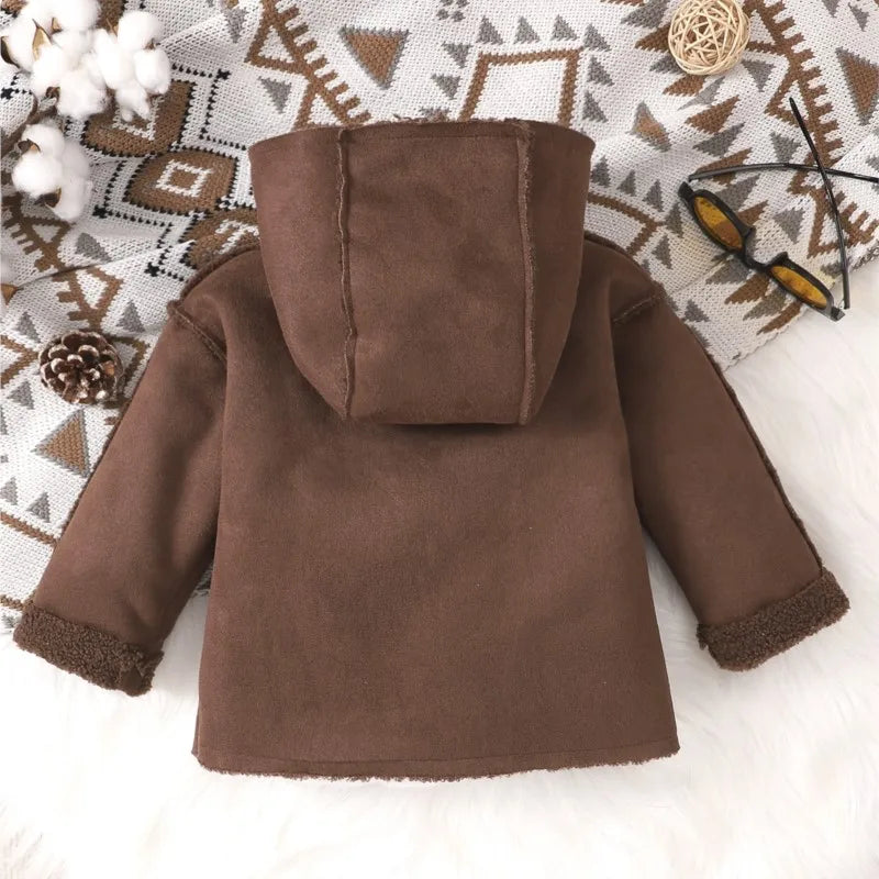 Maxy Fashion Baby Girl Boy Hooded Jacket Warm Fleece Inside Infant Toddler Child Faux Fur In One Coat Winter Autumn Baby Clothes 0-3Y