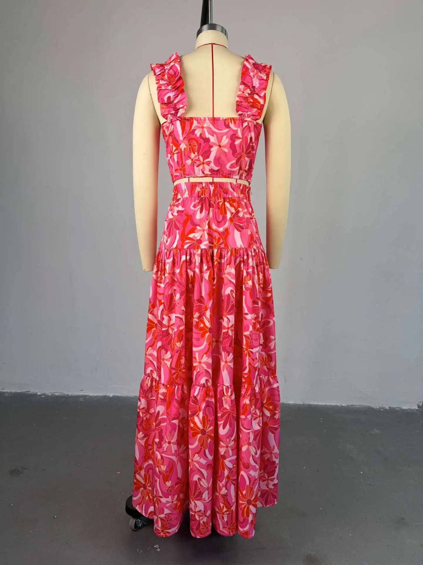 Maxy Skirt Set Women Two Piece Sets Floral Print Dress Sets Sling Short Vest Tops A Line Long Skirts Matching Sets Sexy Elegant Y2k