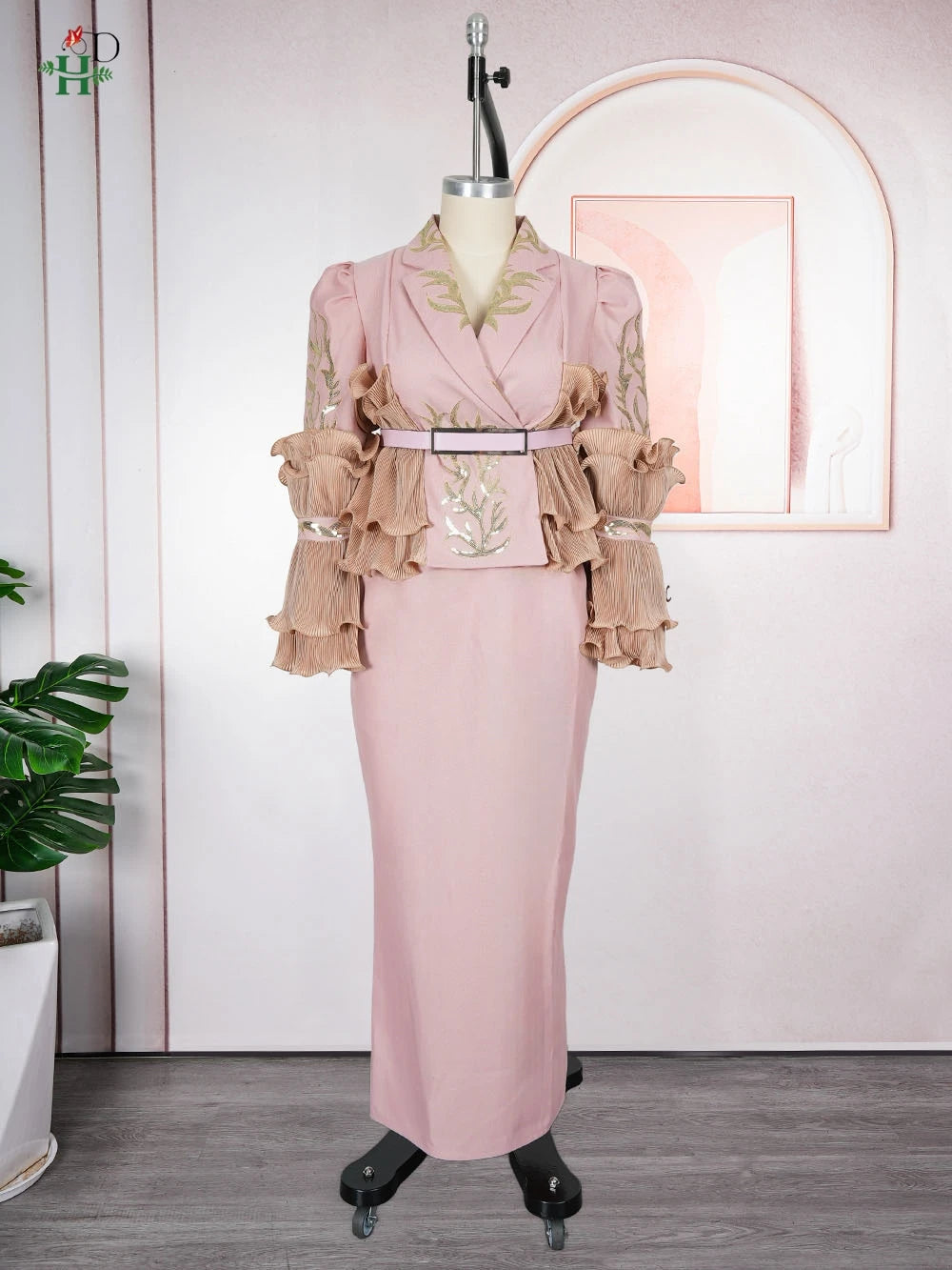 Maxy Dresses for Woman Turkey Dress Ruffled Sleeves Floral Embroidery Wedding Party Dress Plus Size Luxury Clothing