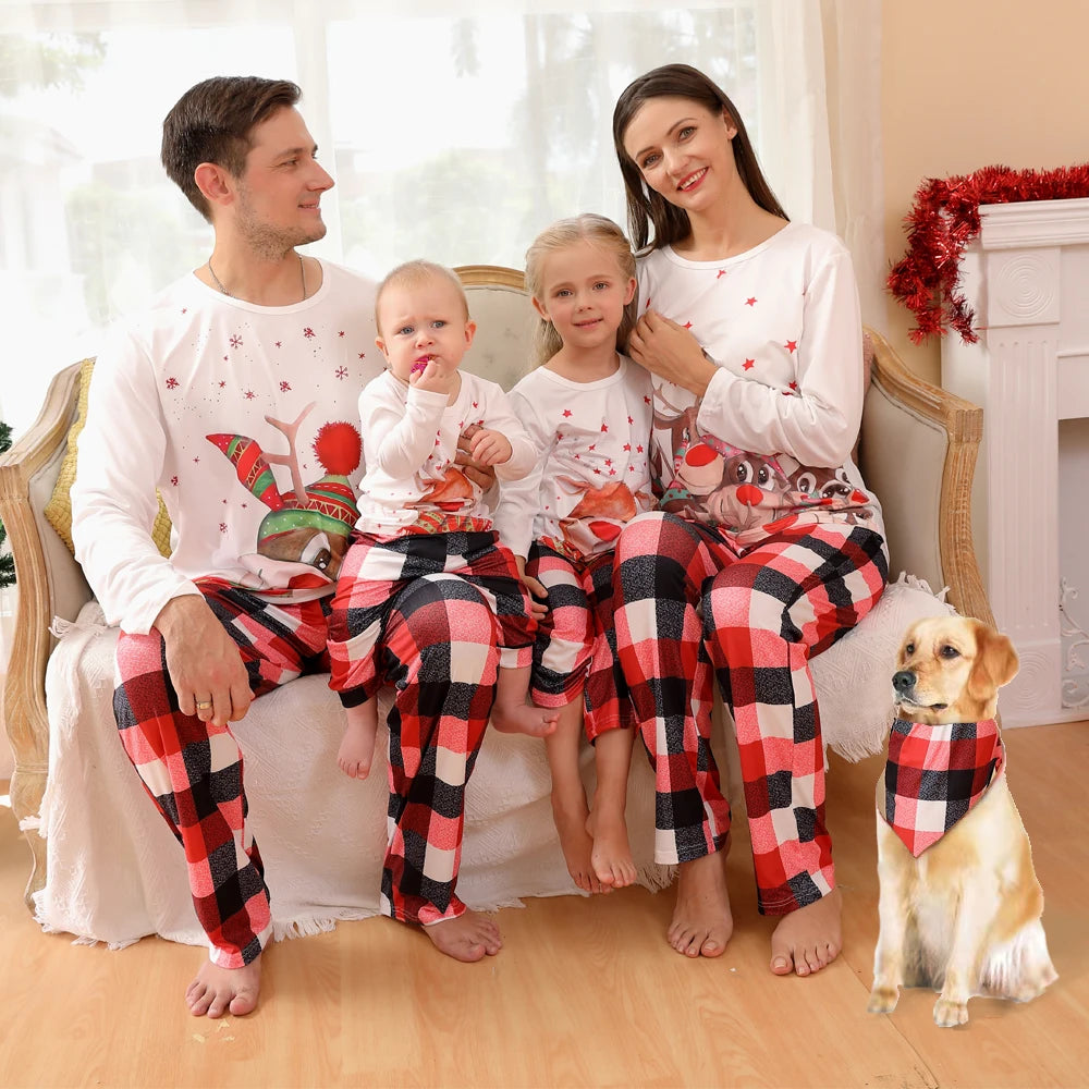New Family Christmas Matching Outfits Cute Maxy Print Adults Kids Pajamas Set Baby Romper Dog Scarf Xmas Family Look Pyjamas