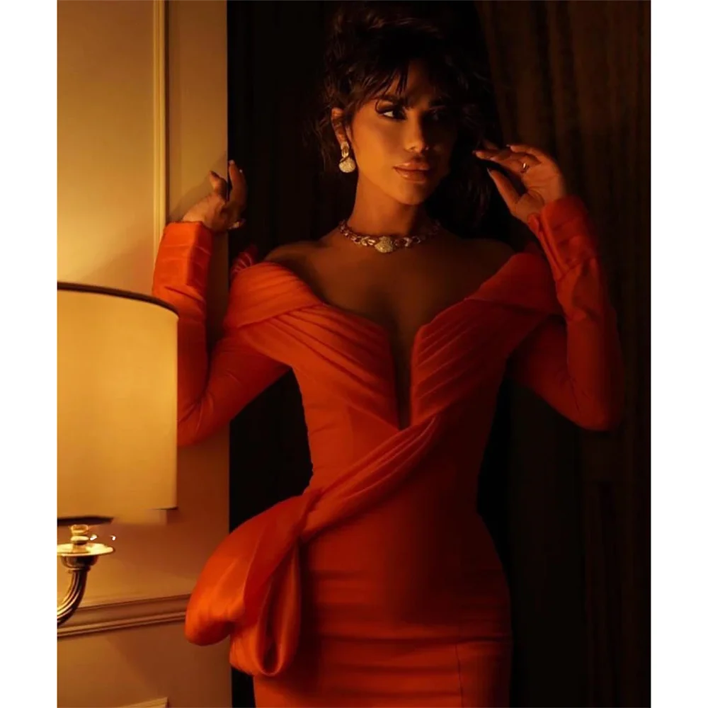 Maxy Customized Off the Shoulder Prom Dresses Rushed Mermaid Evening Dress Floor-Length Special Occasion Gown