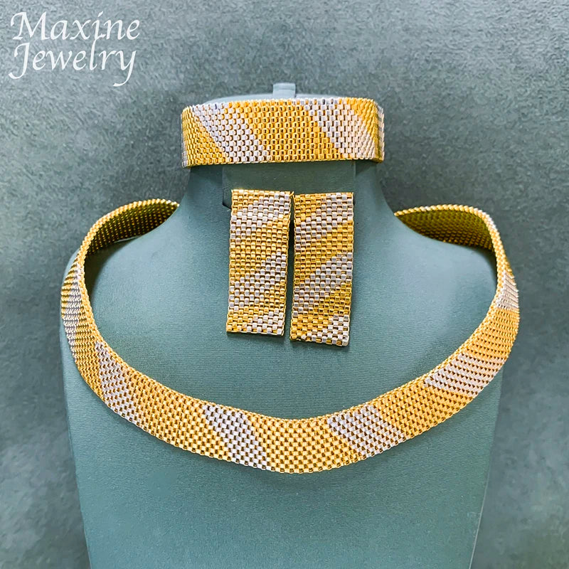 Maxy 18K Gold Plated Jewelry Set for Women Punk Chunky Necklace Earrings Bracelet Dubai Luxury Jewellery African Wedding Party Gift
