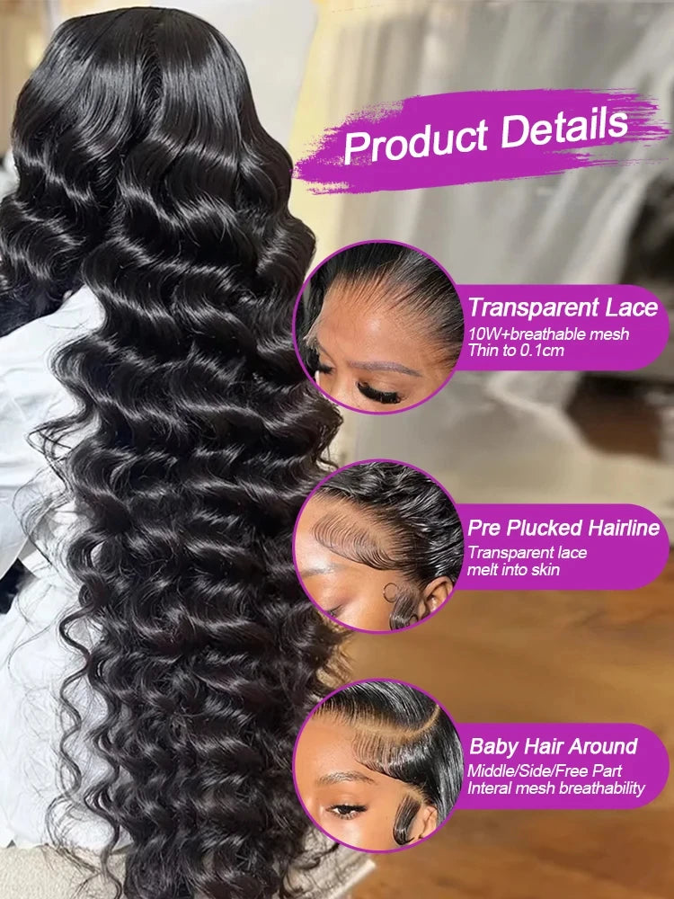 Maxy Wave Loose Deep Wave Wig 1B Black 13x6 HD Lace Human Hair Wig Pre Plucked Baby Hair Bleached Knots Brazilian Wigs Original