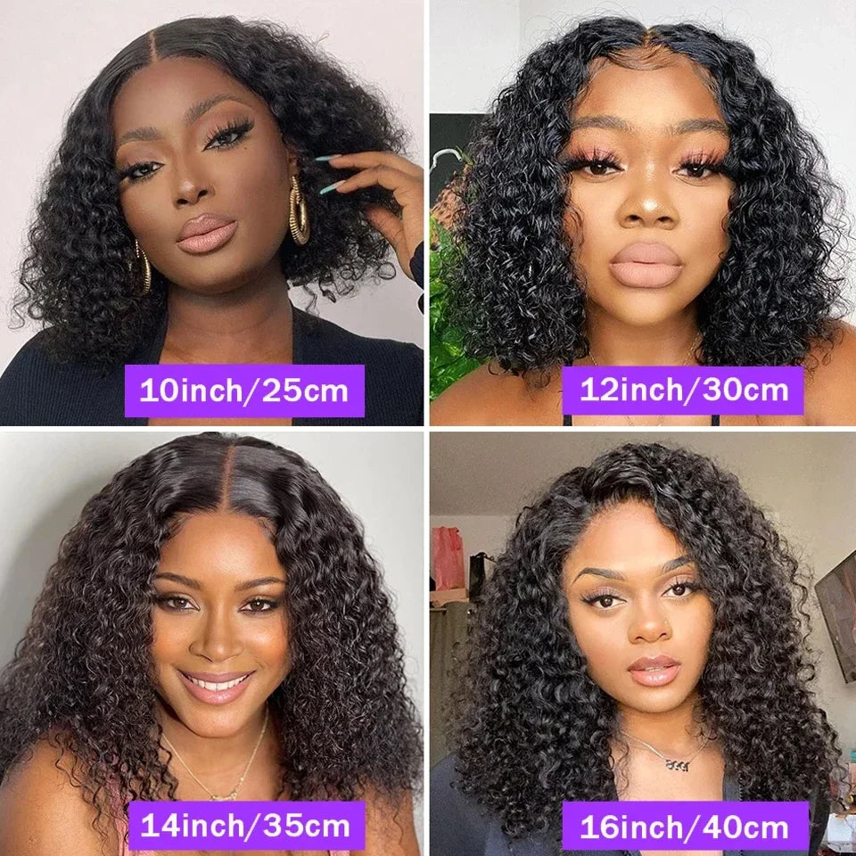 Amay Deep Wave HD Lace Front Wig Human Hair Short Bob Wig Brazilian Virgin Wigs For Black Woman Water Curly 180% Density Preplucked