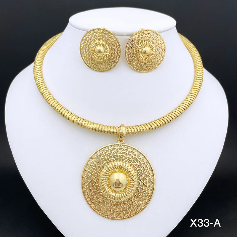 Women Necklace Earrings Set 18K Gold Plated Dubai  Fashion Jewelry Nigeria Bride Jewelry Wedding Party Gifts