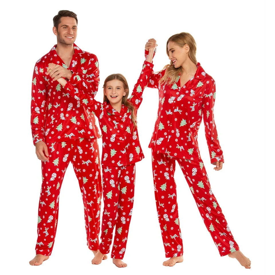 New Year Fashion Print Matching Family Christmas Pajamas Set Shirt + Pants Parent-child Outfit Cardigan Loungewear Home Clothes