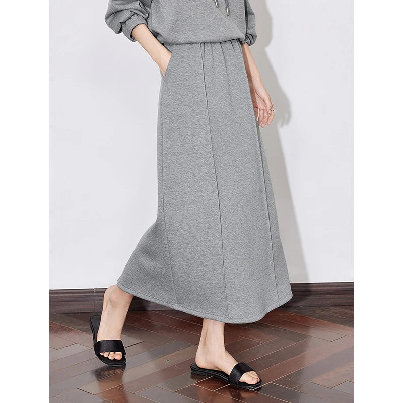 Maxy Two Piece Suit Spring New Hooded Sweatshirt With Mid Length Skirt Women Sports Casual Fashion Sets