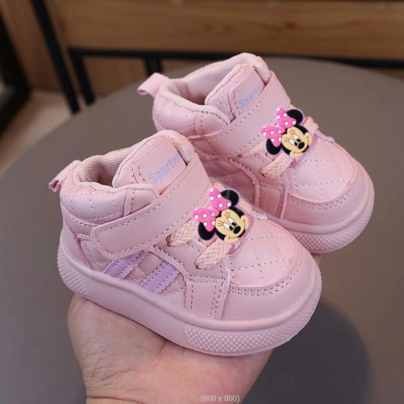 Visco Mickey Minnie Fashion Kids Sneakers High Top Breathable Casual Shoes Girls Non-slip Boys Outdoors Toddler Board Shoes