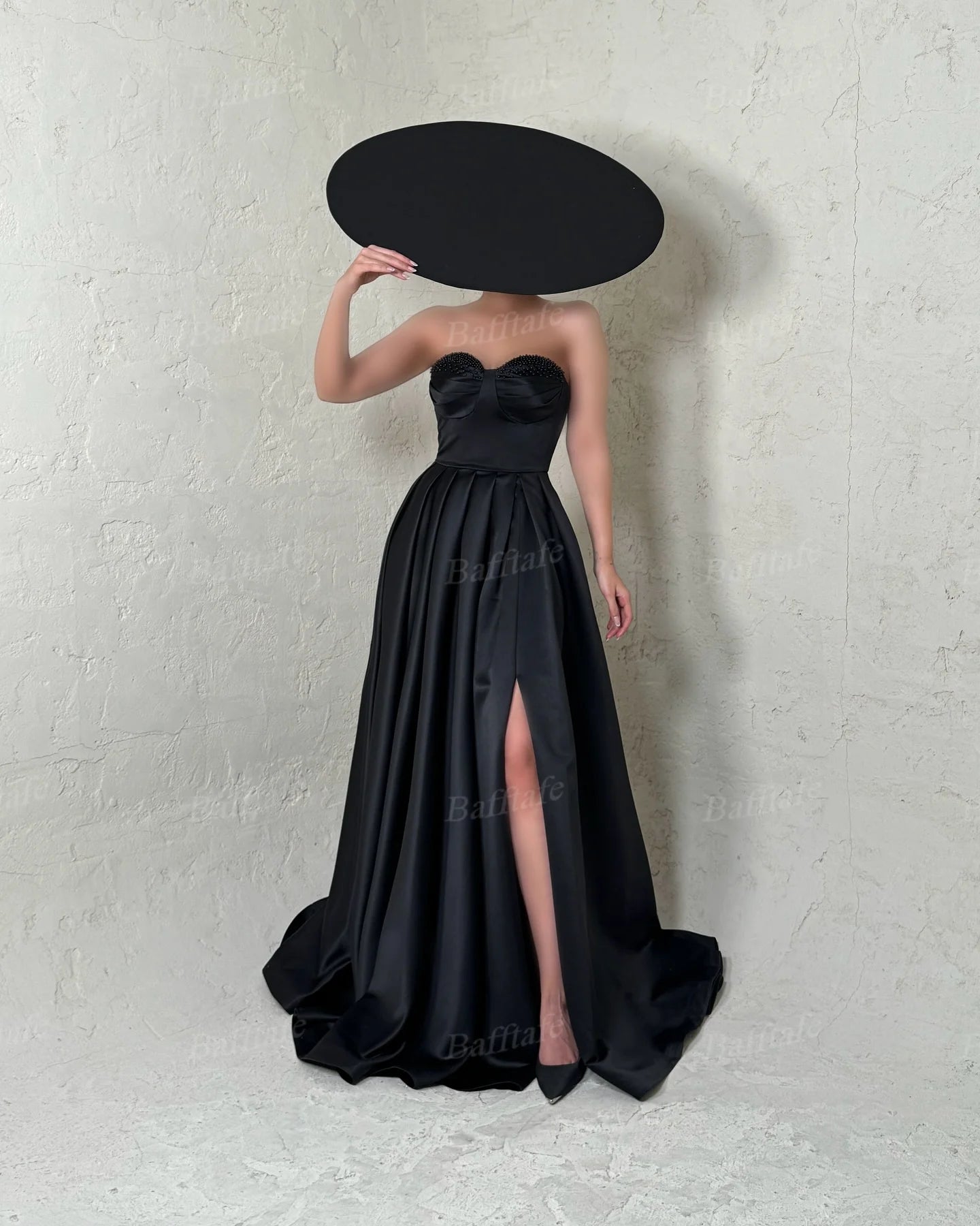 Bafftafe A Line Satin Evening Dresses Customized Pearls Sweetheart Women Formal Party Prom Dress Slit Corset Bridesmaid Gowns