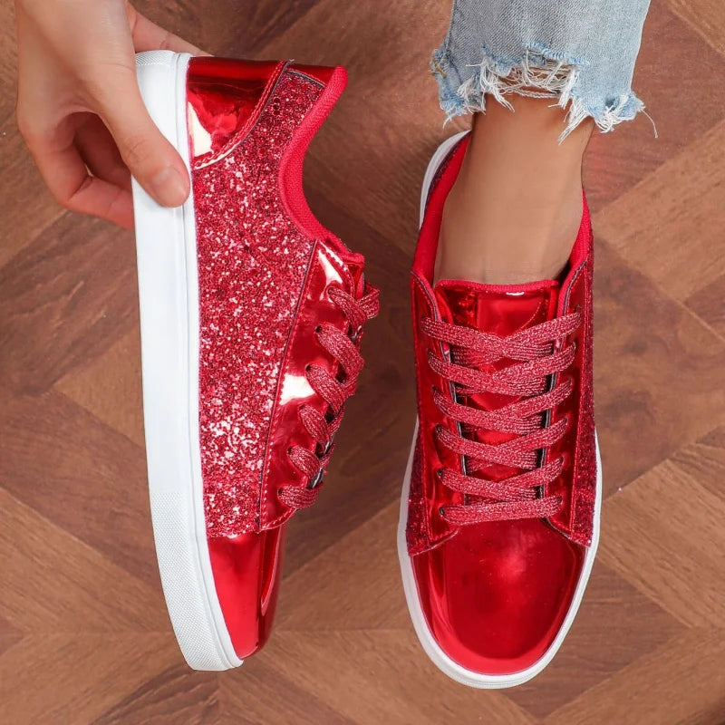 Amay Hot Fashion Red Women's Sneaker Comfortable Flat Low Cut Casual Sneaker Shoes Women Autumn Mirrors Plus Size 46 Skateboard Shoes