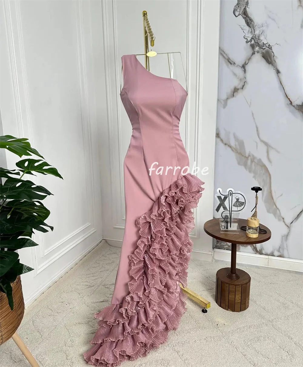 Maxy Customized Fashion High Quality Jersey Pleat Rached Mermaid One-shoulder Long Dresses Bespoke Occasion Dresses Casual