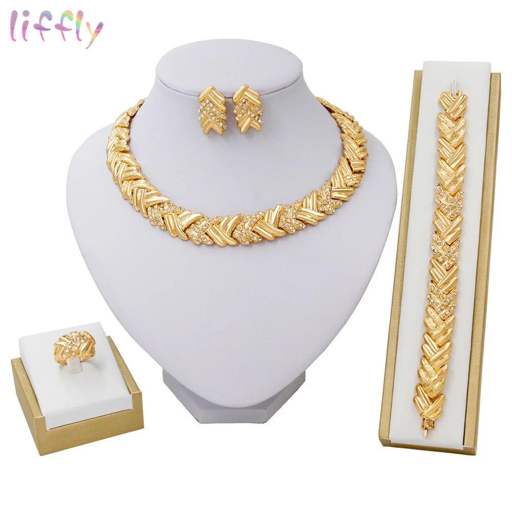 Maxy Liffly Bridal Fashion Dubai Gold Jewelry Sets for Women Costume Necklace Earrings Nigerian Wedding Beads Jewelry Set