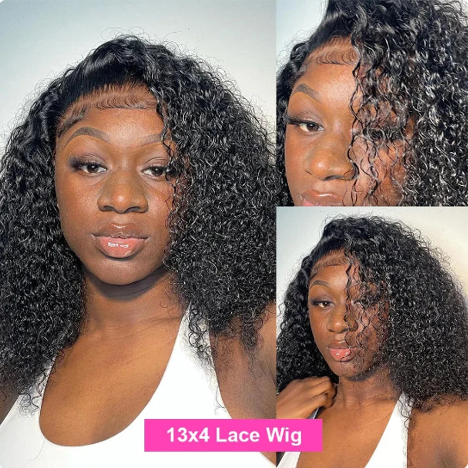 Maxy Glueless 13X4 Short Bob Wig Kinky Curly Lace Frontal Pre-Plucked Cheap Remy 100% Human Hair Wig 8-16Inches Wear To Go Curl