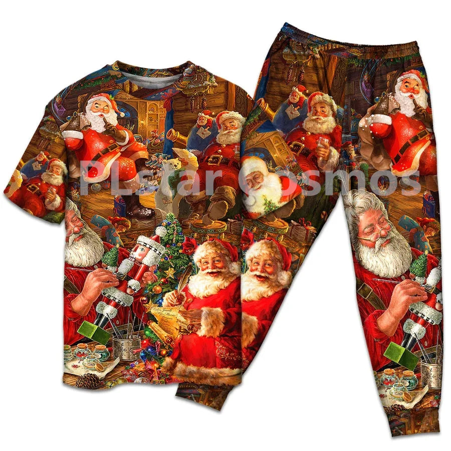 Christmas Funny Santa Claus Up On Rooftop Art Style - Pajamas Short Sleeve 3D All Over Printed Kids Pajamas Cosplay Clothes