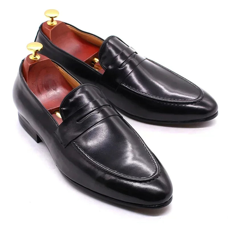 Amay Man Moccasins Soft High Quality Men Loafers Shoes Genuine Leather Italian Handmade Formal Business Slip on Dress Shoes