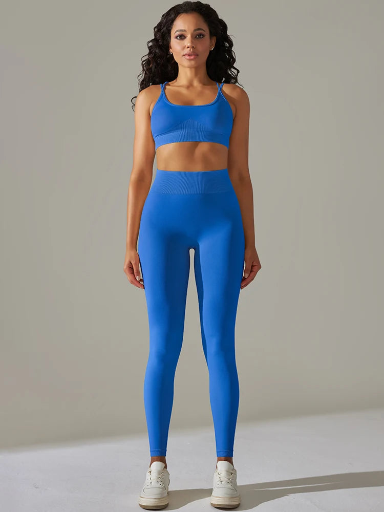 Maxy 2 Pcs Women Yoga Set Sexy Seamless Sports Set Gym Fitness Bra Set Hip Push Up Leggings Set Workout Clothing Sportswear Tracksuit