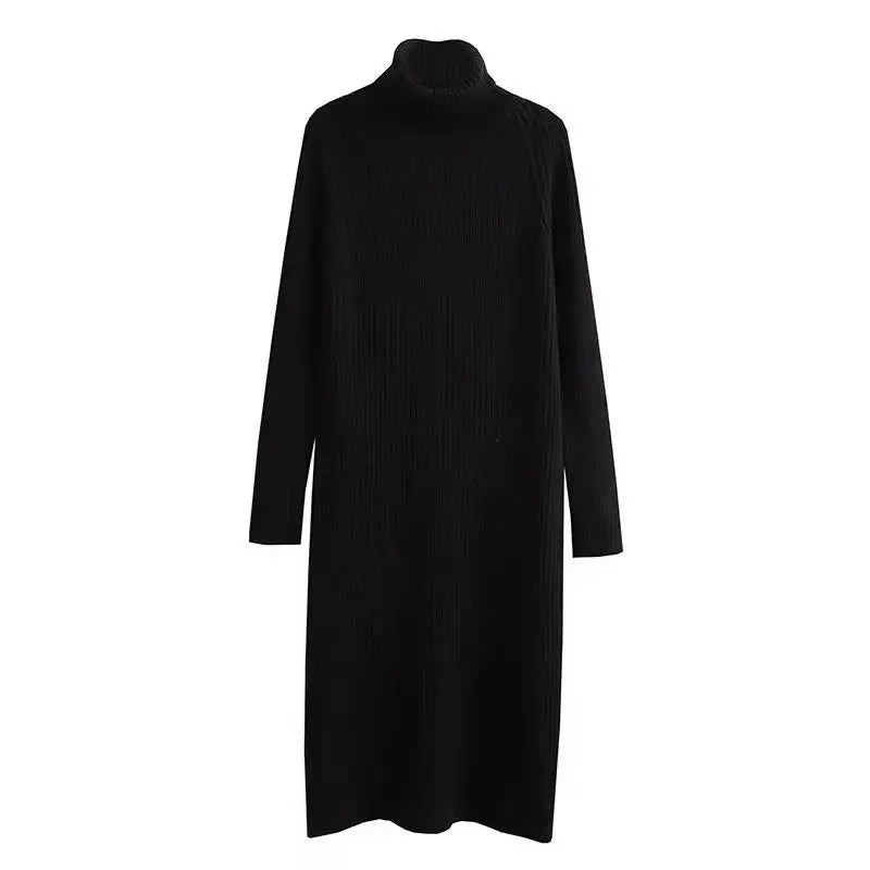 Maxy Women Autumn Winter Sweater Knit Turtleneck Dress 1 or Two Piece Set Lady Graceful Purple Jacket Black Bottoming Dresses Outfits