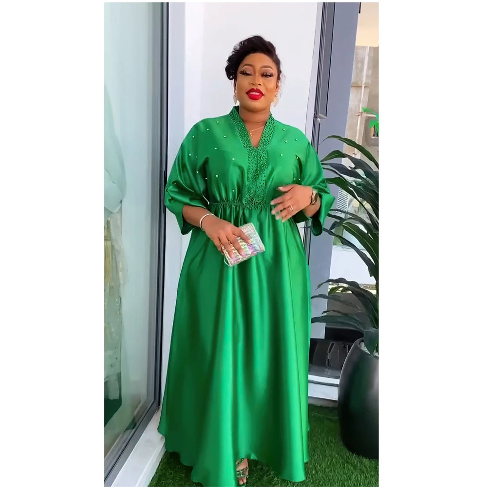 Amay African Dresses for New Fashion Women Musim Abaya Beads Dashiki Maxi Dress Turkey Kaftan Dubai Ankara Turkey Evening Party Gown