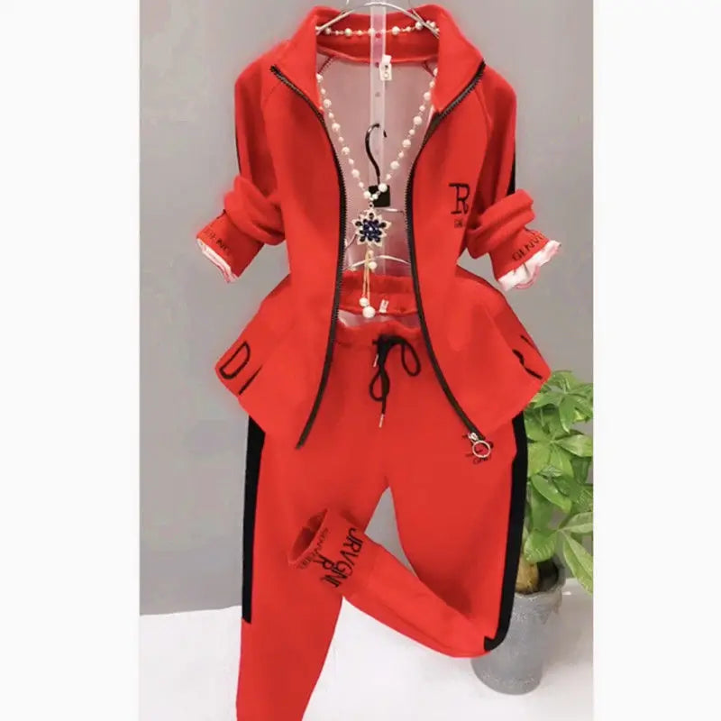 Maxy Leisure Sports Printed Long Sleeve Women's Suit Spring and Autumn New Stand Collar Zipper Cardigan Two-piece Set