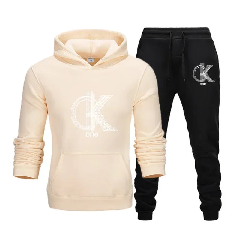 Maxy Men Women Tracksuit Hoodies Casual Solid Color Thick Pullover and Long Pant 2-piece Set Men Autumn Fleece Jogger Sports Suit Ne