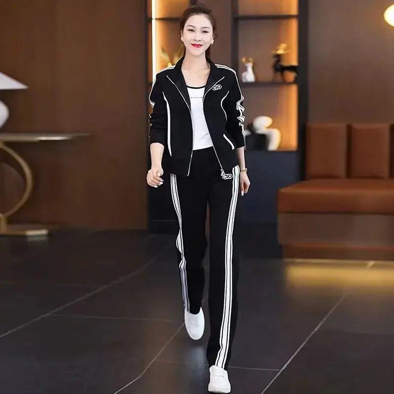 Maxy Fashionable Casual Sportswear Set for Women's Spring and Autumn New Western-style Age Reducing Running Suit Two-piece Set