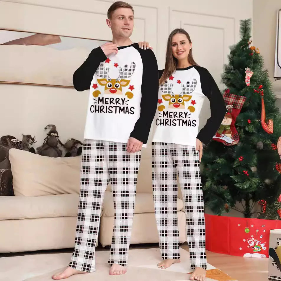 New plaid fawn print Christmas parent-child set European and American fashion deer head two-piece family pajamas