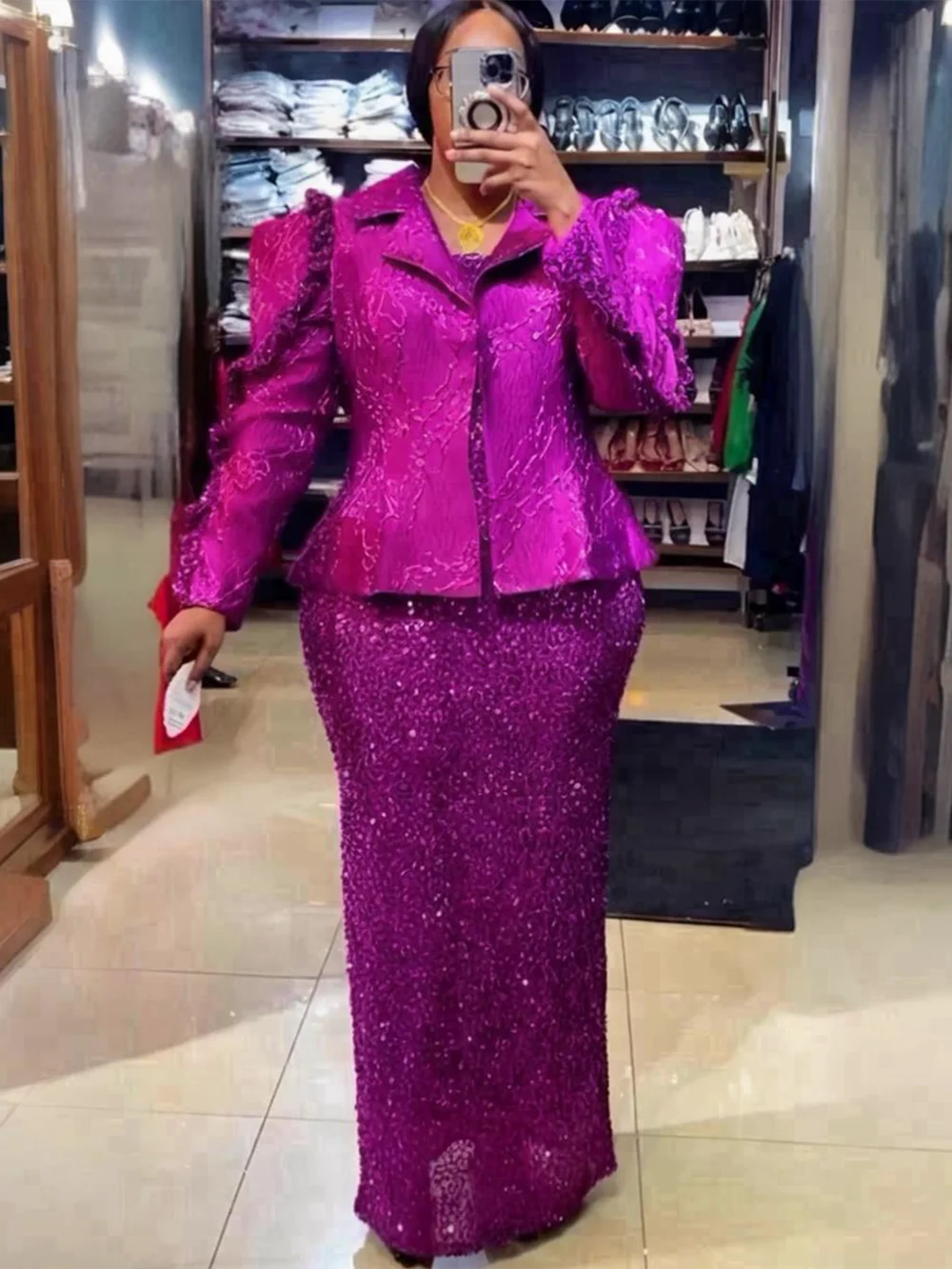 Maxy 2 PCS Sets Clothes for Women Dashiki Ankara Sequin Robe Plus Size Turkey Wedding Evening Party Dresses with Coat